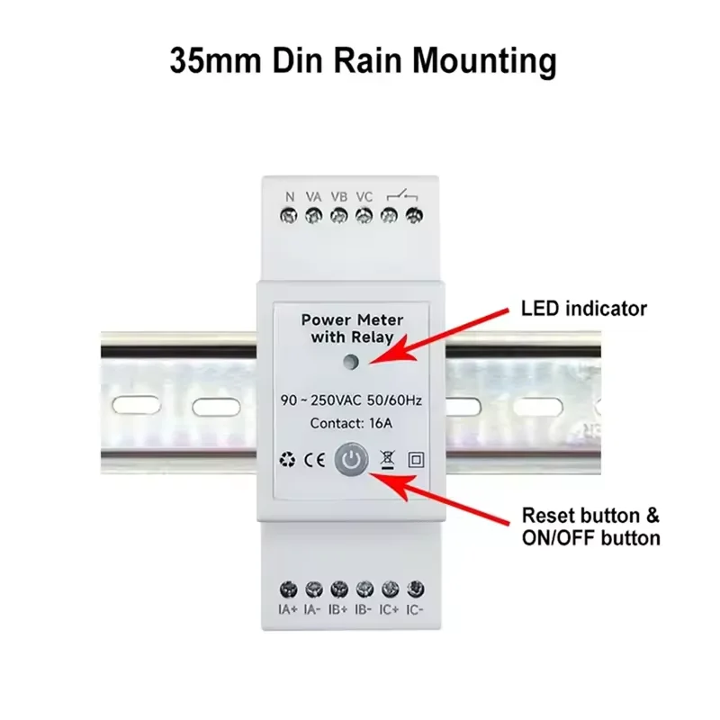 Tuya WiFi 3상 전력량계 80A/120A/200A/300A/500A 3CT 릴레이가있는 양방향 에너지 KWH 계측기 모니터