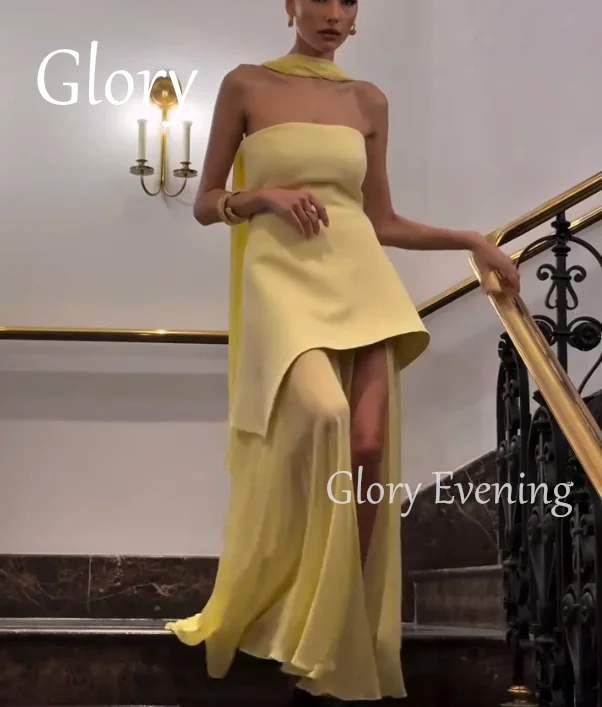 

Halter Neck Yellow Strapless Prom Dresses 2025 Side High Split Sleeveless Evening Dresses Elegant Customized Party Dresses