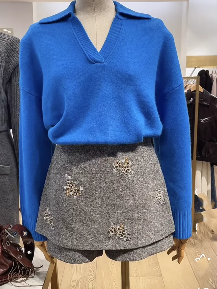 

High-End Version Casual Long Sve Collared Knitwear Women's Faionable Ele Sle French Sle Spring Season ort Length