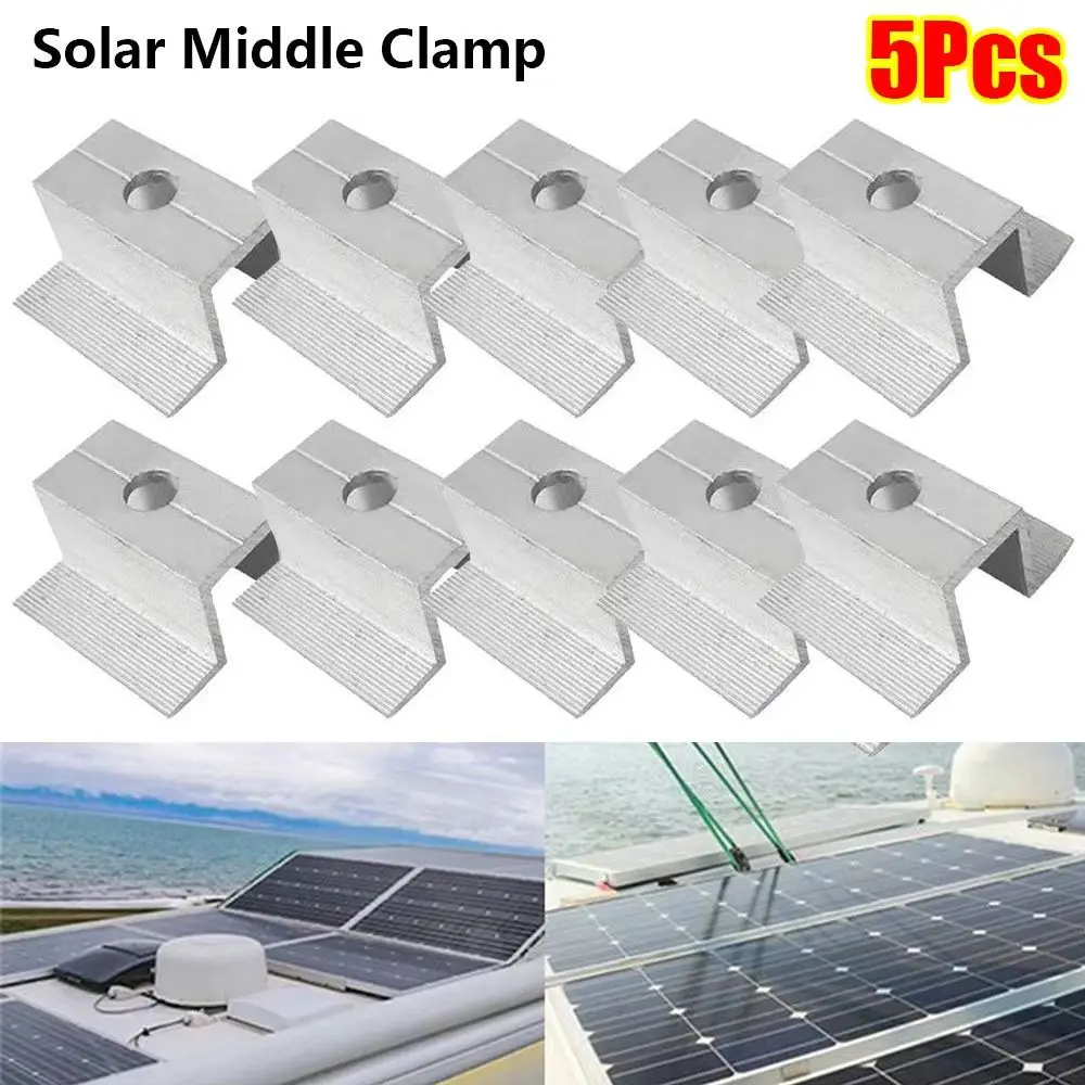 5Pcs 25-50mm Solar Middle Clamp Silver Aluminum Alloy Solar Panel Mounting Hardware Corrosion Resistant 3mm Thickness