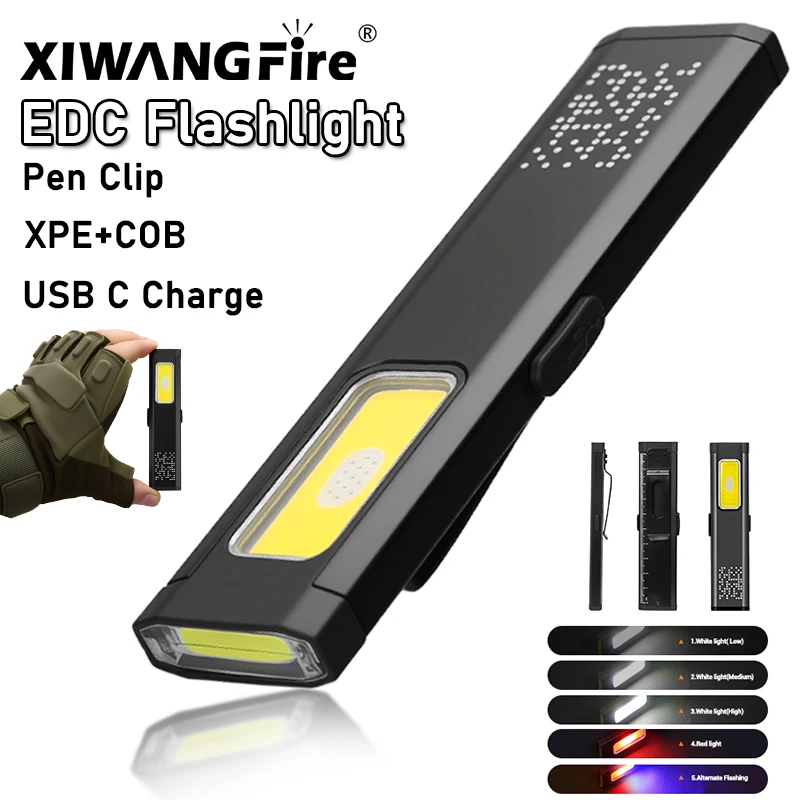 

Перезаряжаемый ручной фонарик EDC COB, аварийный прожектор, магнитная рабочая лампа, портативный налобный фонарь с зажимом для крышки, фонарик