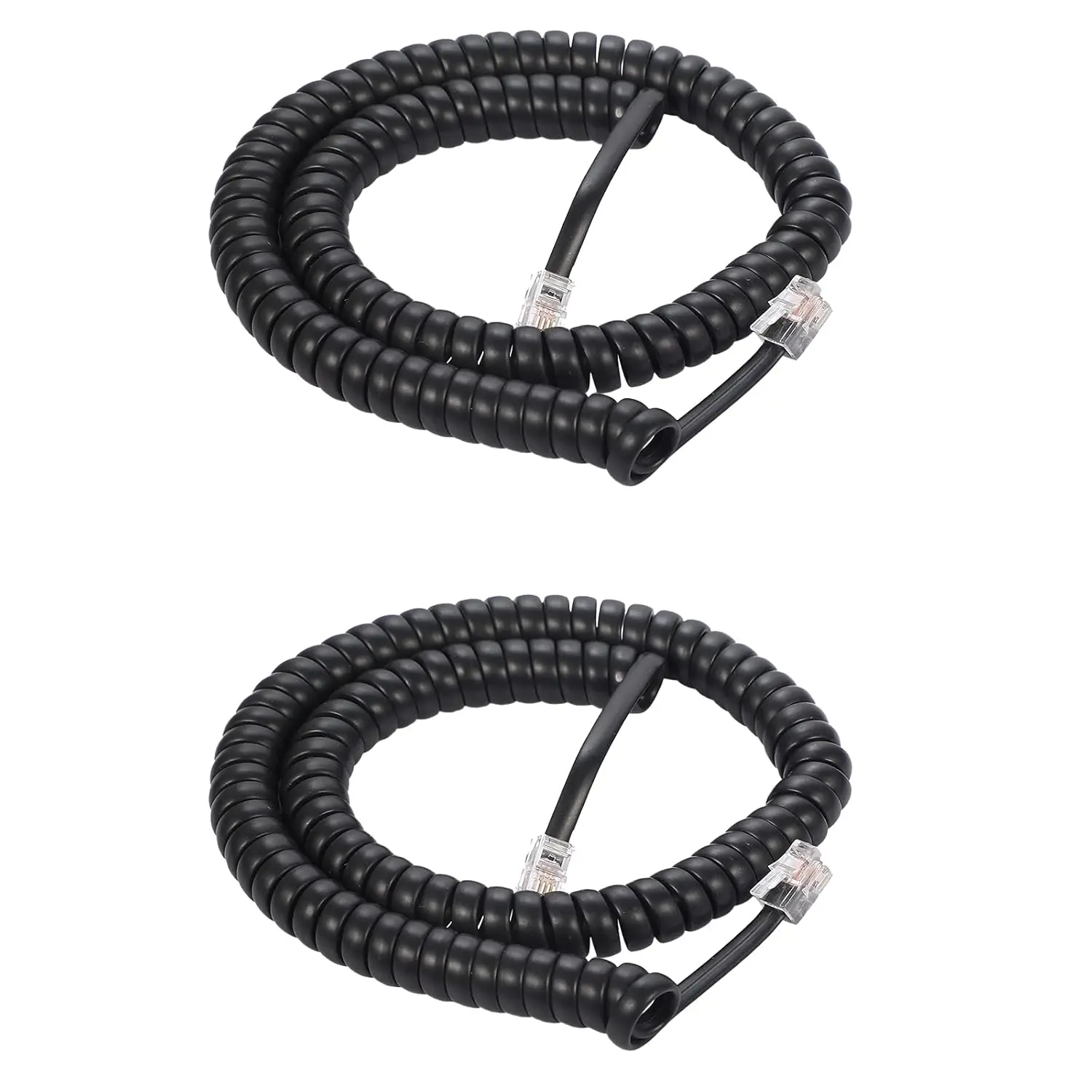 2-Pack 8Ft Uncoiled / 1.4Ft Coiled Landline Phone Handset Cable, Black Telephone Accessory