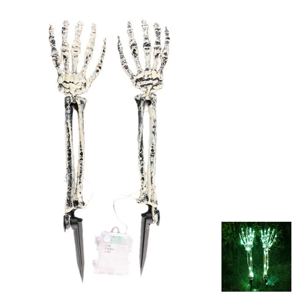 

Exquisite Lighted Skeleton Hand Props LED Plastic Ghost Skeleton Hand Lamp Battery Operated Handmade Halloween Decorative Lights