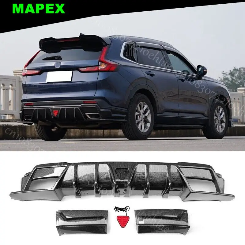 Fits 23-24 Honda CR-V Hybrid IKON Carbon Fiber Print Rear Diffuser Lip W/ LED PP