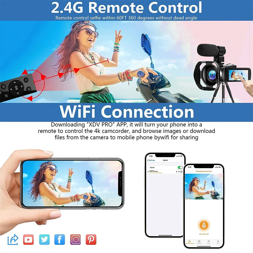 Máy Quay Video Kỹ Thuật Số Chuyên Nghiệp Máy Quay Phim 4K Lấp Đầy Ánh Sáng Vlogging Bộ YouTube Trực Tuyến Với WiFi 16X Zoom Chụp Ảnh