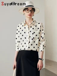 SuyaDream, Women Dots Shirts, 100%Real Silk,  Chest Pocket Loose Chic Shirts, 2024 Spring Summer Casual Top