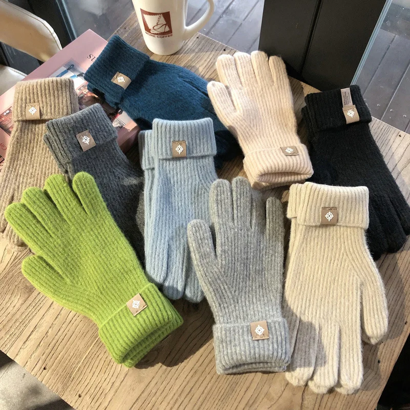 1 pair  Pure  Wool Knitted Labeling Gloves Finger Exposed Touch Screen Cold-Proof  Style Xiaohongshu Grass Autumn Winter