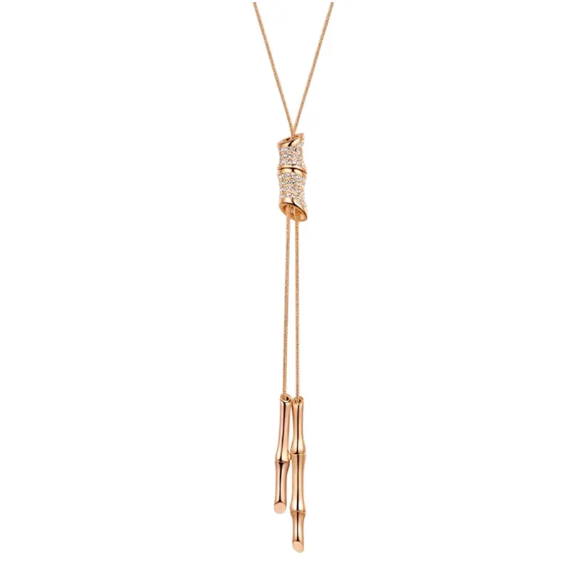 Ciondoli versatili, alla moda e semplici, collana di bambù verde quattro stagioni, catena di maglioni, collana lunga da donna