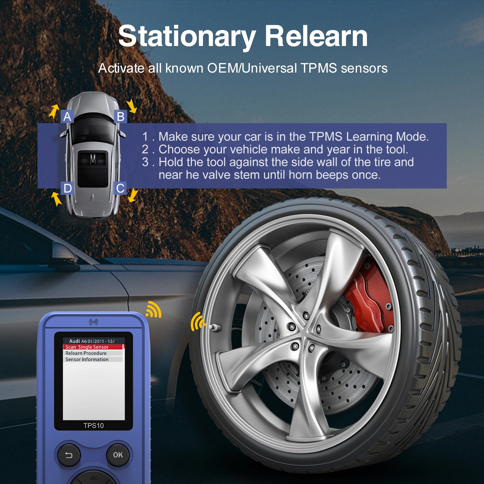 OBDResource-Ferramenta Monitor de Pressão dos Pneus, TPMS Reset Tool, TPS10, apto para BMW, Audi, Ford, Jeep, Mitsubishi, Toyota, Fiat, Acessórios