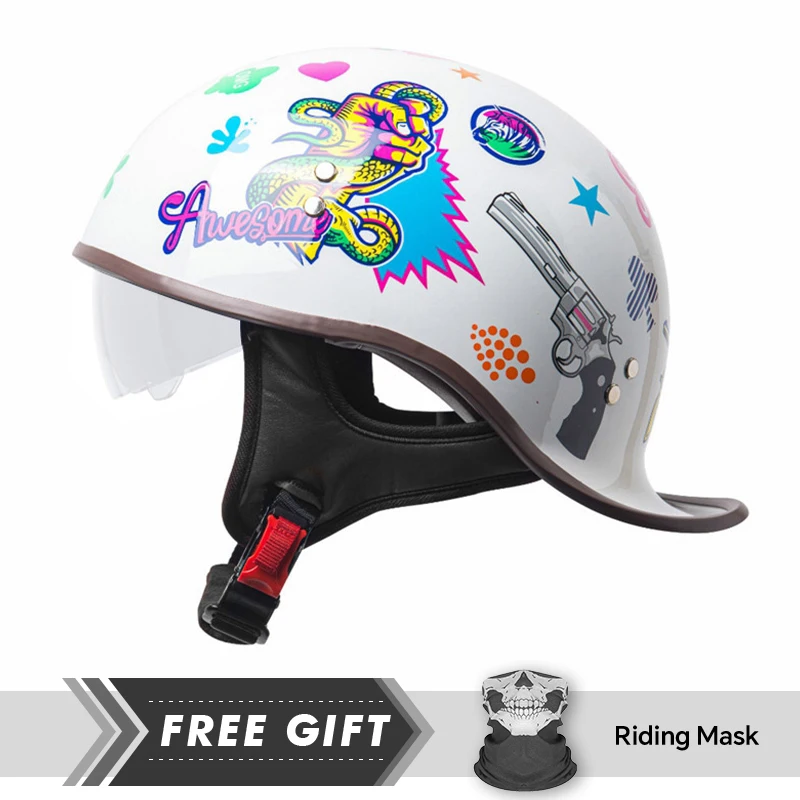 

Half Face Helmet With Black Lenses Motorcycle Helmets High Quality Comfortable DOT Motorcycle Accessories Half Helmet