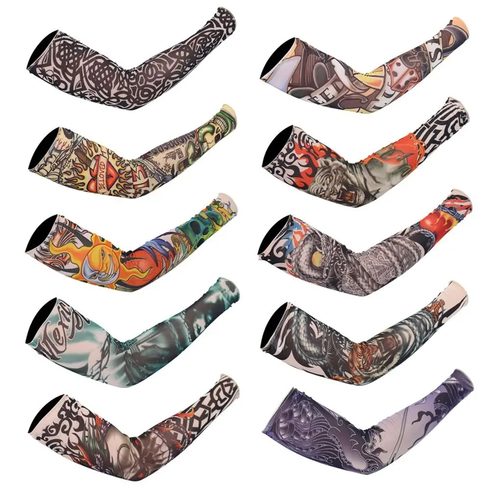 Flower Arm Tattoo Sleeves Seamless Outdoor Riding Sunscreen Arm Sleeves Sun Uv Protection Arm Warmers For Men Women