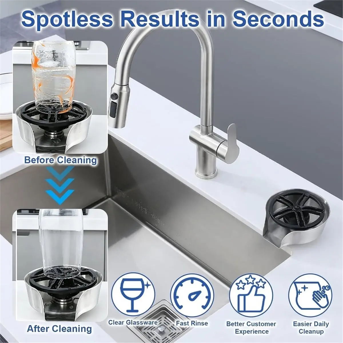 2 in 1 Glass Rinser for Kitchen Sink, Cup Washer, Bottle & Cup Washer Sink Accessory for Bar & Cafe, Pull-Out Cup Washer