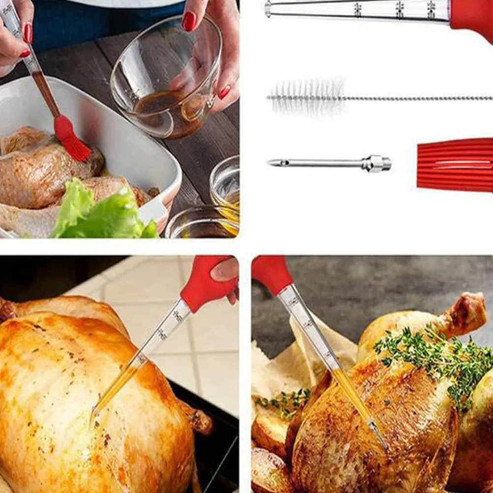 1 Set de Bomba de Silicona Roja para Sazonar Pavo, Herramienta de Cocina con Tubo Graduado para un Sabor Cremoso a la Carne