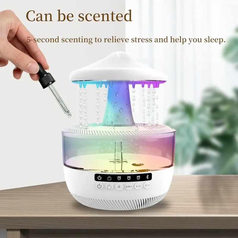 

Raindrop Humidifiers Bluetooth Speaker with RGB Colors Mood Light Aroma Diffuser White Noise Humidifier for Bedroom Office
