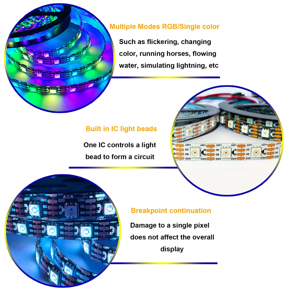 DC12V WS2815 diody LED podwójny sygnał taśma Led RGBIC 2815 elastyczne indywidualnie adresowalne inteligentne piksele magiczna taśma światła