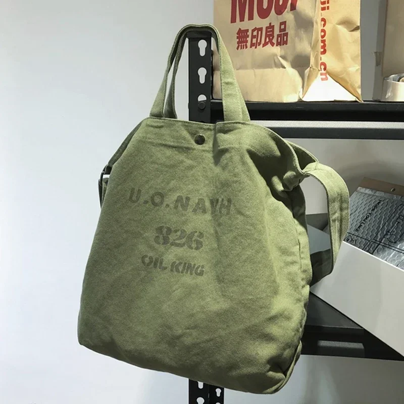 Female Big Capacity Canvas Fabric Crossbody Tote Bag Student Leisure Textile Oversized Square Shopping Shopper Side Slouchy Bag