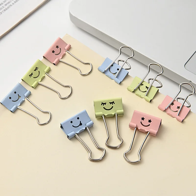 Creative Smiley Face Binder Clips Long Tail Clip Cute Small 19mm Paperclips Swallow Tail Clip Office Supplies