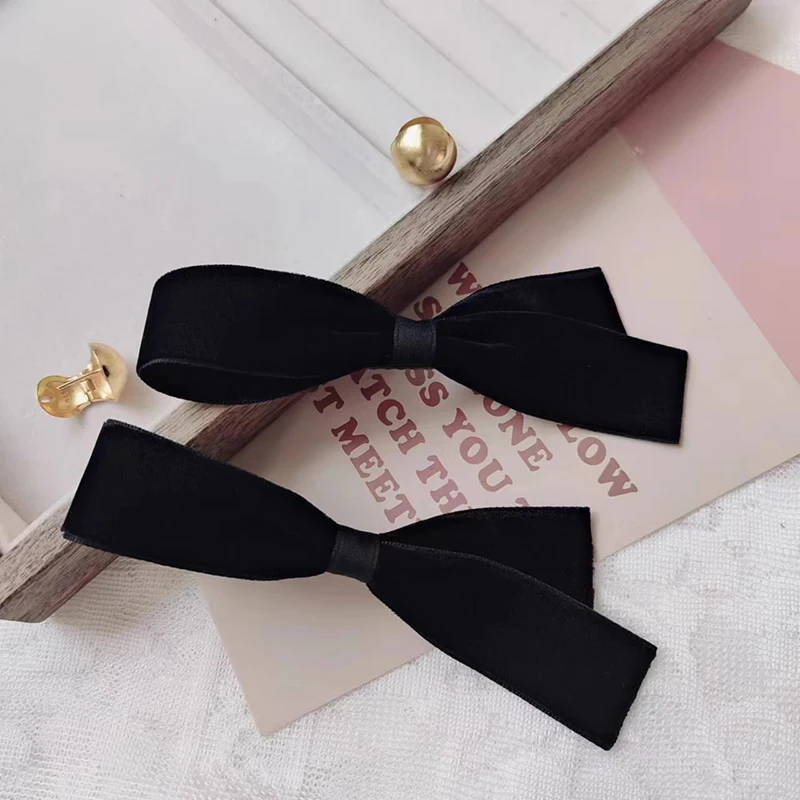 Black Velvet Bow Hair Clip Fashion Retro Girl Barrettes Cute Women Bobby Pin Ribbon Bowknot Headwear Accessories