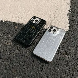 Personalise Gold Silver Initial Crocodile Luxury Leather PU Cases For Iphone 14 12 11 13 15 16 17 Pro Max 14 15 plus Hard  Cover
