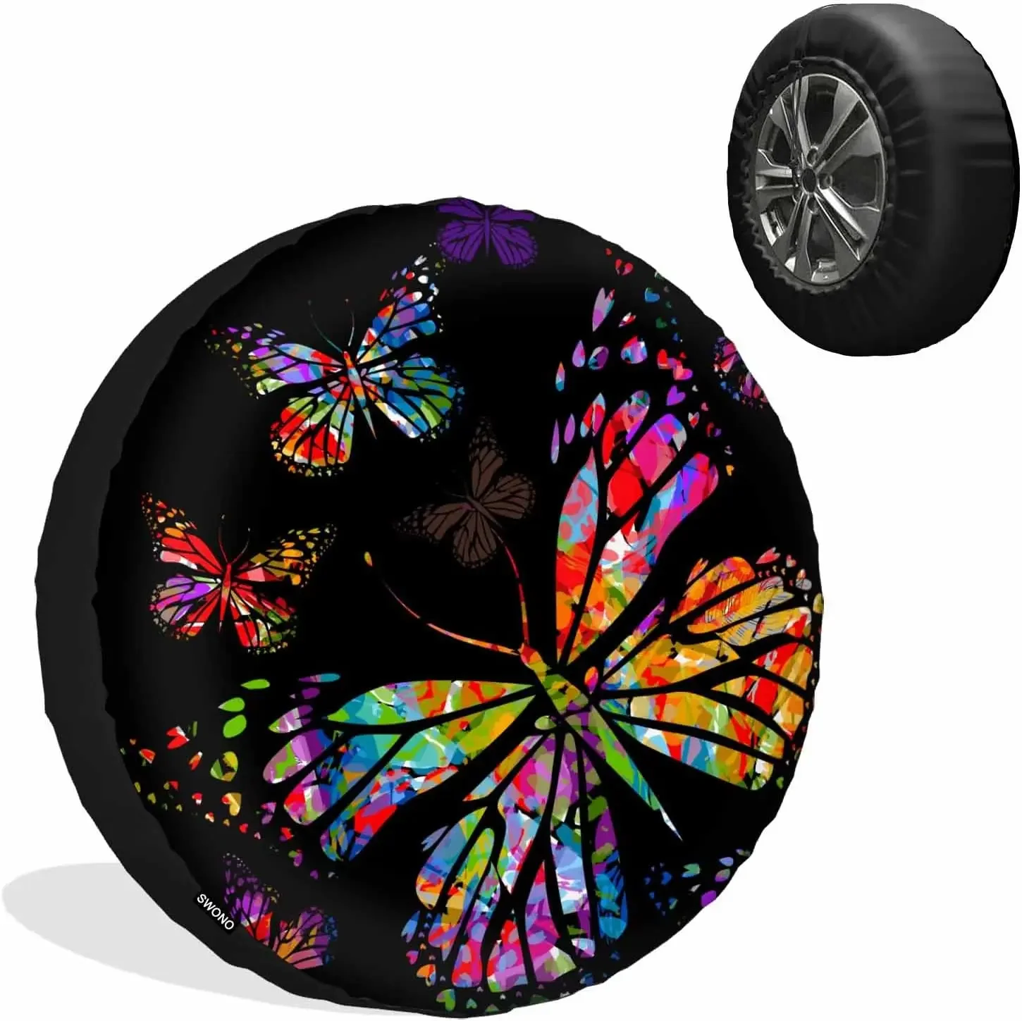 Colorful Butterfly Spare Tire Cover Weatherproof Dust-Proof Tire universalCovers Fit for RV Truck SUV Motorhome Travel