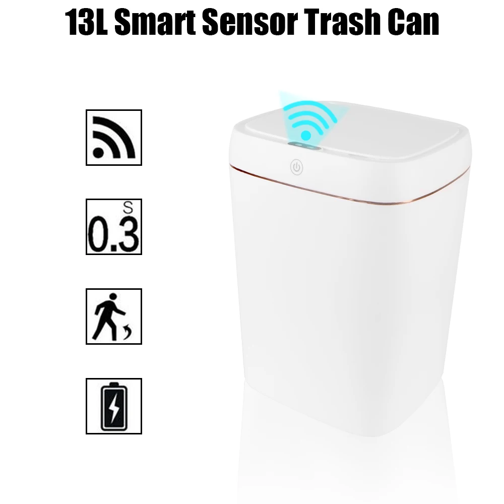 

Automatic Dustbin Intelligent Garbage Bin Touchless Trash Bins 13L Smart Sensor Trash Can Waterproof Electric Wastebasket