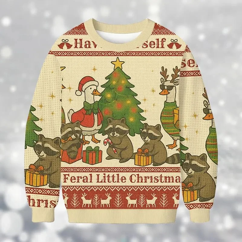 مضحك عيد الميلاد سترة قبيحة تأثيري سانتا كلوز الحيوانات الأليفة أنيمي الكرتون 3DPrint Harajuku البلوز مضحك كم طويل عيد الميلاد سترة #2