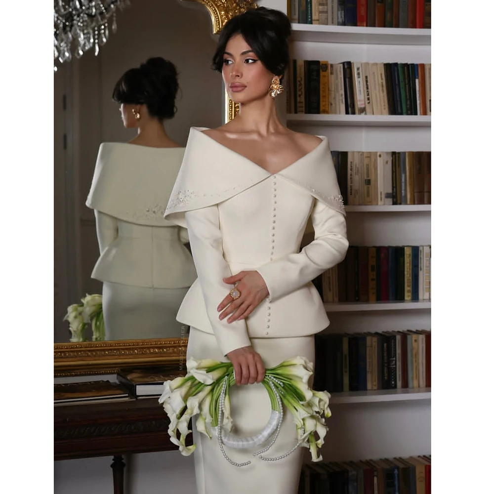 Elegant Off the Shoulder Evening Dresses Fashion Long Sleeve Appliques Dress Formal Occasion Backless Gowns for Pretty Women