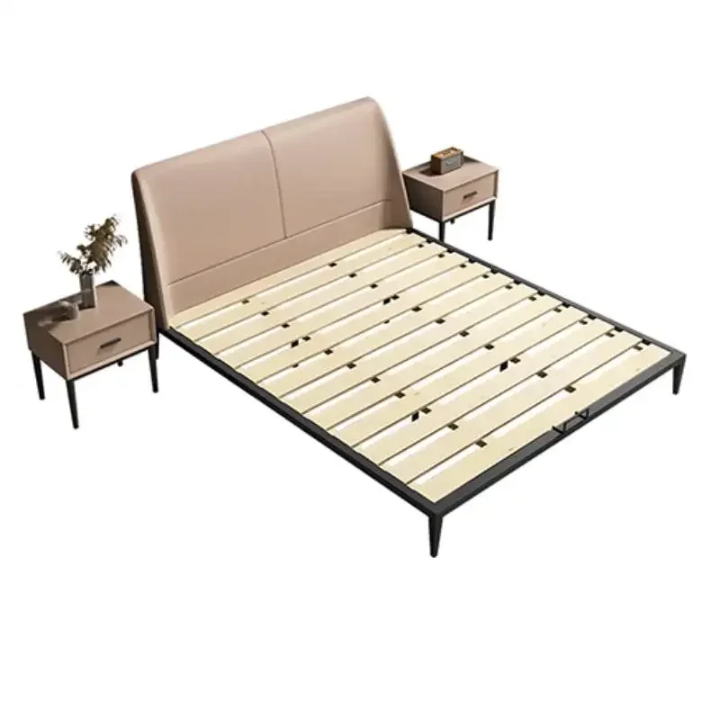Full Size Double Bed Bedroom Designer Europen Wooden Luxury Double Bed Platform Modern Floor Lit 2 Personnes Home Furniture