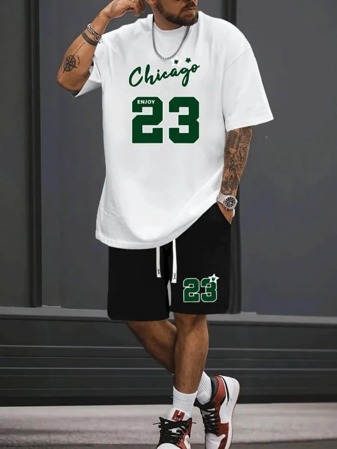 The 2025 Summer New Men's Set Features 3D Digital No. 23 Print Which Is Fashionable Casual Sporty and Retro