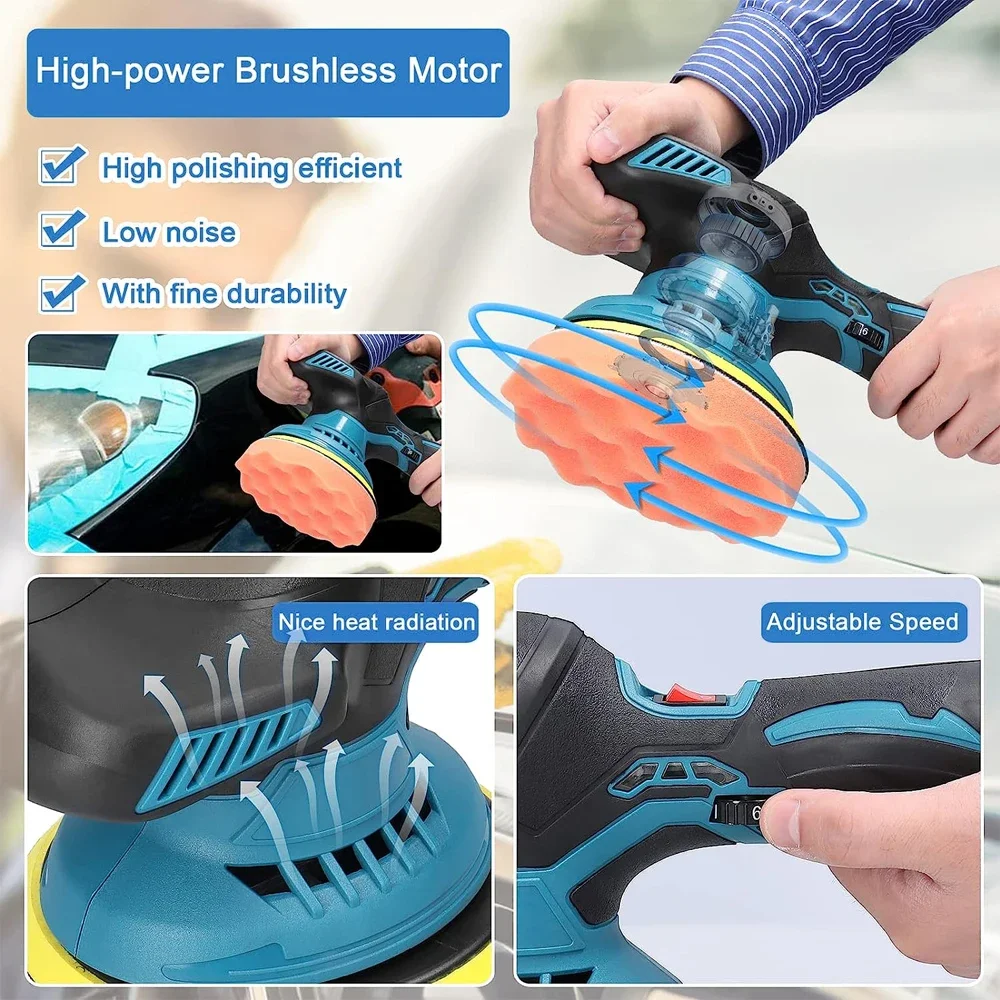 Cordless Car Polisher 6 Gears Electric Auto Polishing Machine Metal Waxing Wood Sanding Rust Removal For Makita 18v Battery