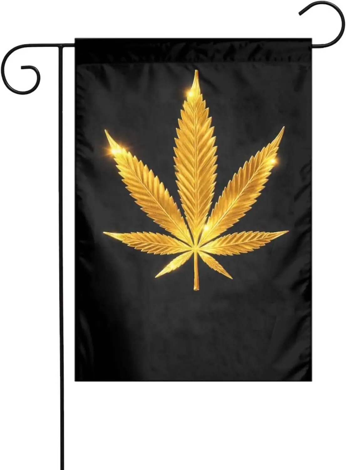 Cool Gold Golden Weed Leaves Black Garden Flag 12x18 Inch Seasonal Holiday Yard Outdoor Decoration PPZ