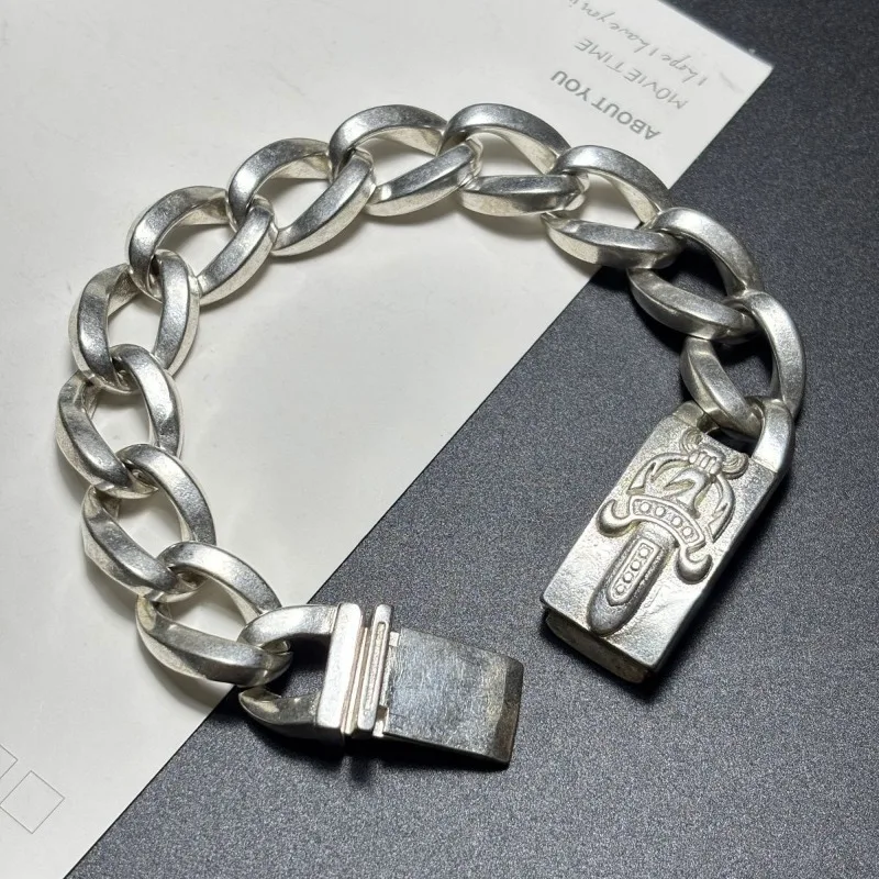 Vintage Embossed Cross Bracelet for Men Women, Retro Thai Silver Plated Punk Hand Chain, Unique European Couple Jewelry Gift