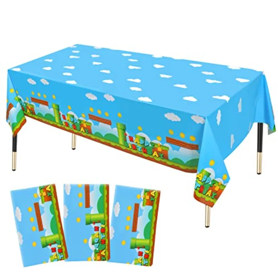 3 PCS Video Games Party Tablecloth Plastic Video Games Table Cover for Video Games Birthday Party Decorations Supplies 86.6 x 5