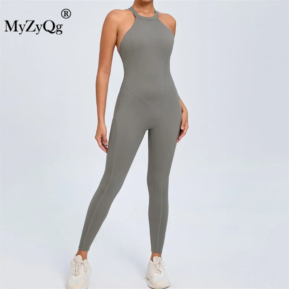 MyZyQg Women Ballet Dance Aerial Back Buckle Yoga Jumpsuit Fitness Sports Peach Butt Tracksuit Bodycon Workout Sportswear