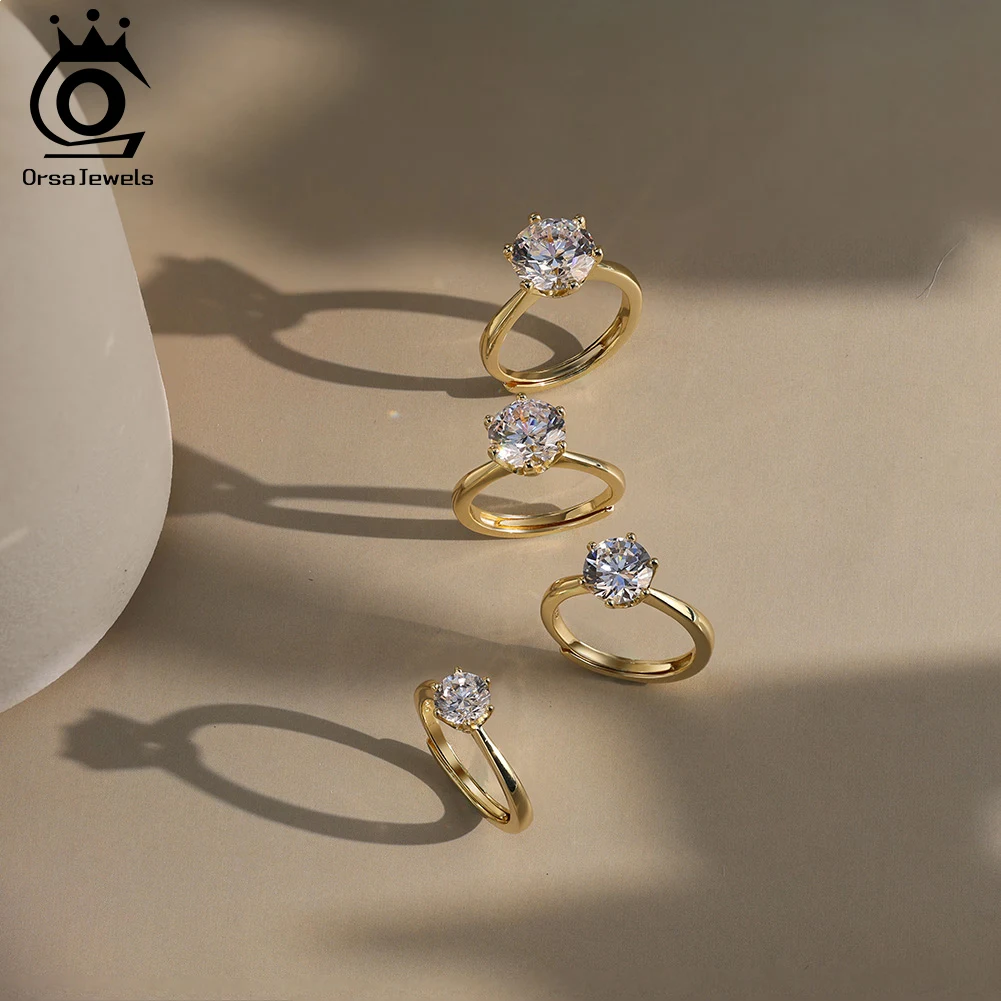 

ORSA JEWELS Classic Simple Round 8A Cubic Zircon Rings S925 Silver Timeless Wedding Engagement Accessories 4 Prong Setting LZR36