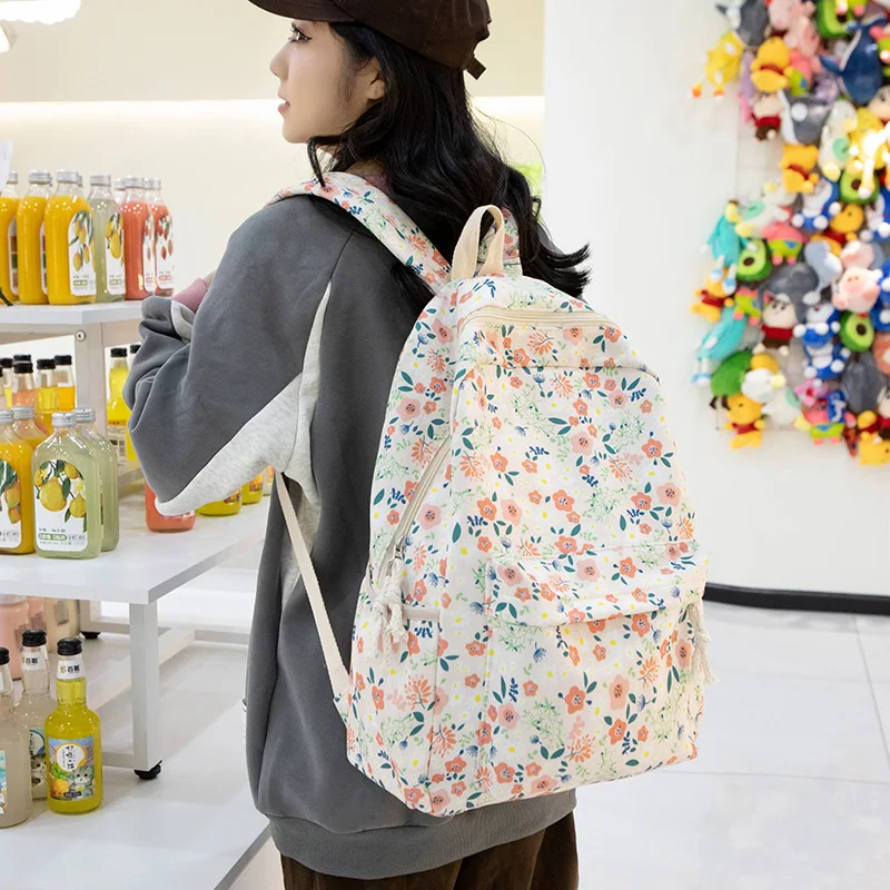 

Japanese cute flower print girl school bags Fresh college style school backpacks Corduroy backpack for college students satchel