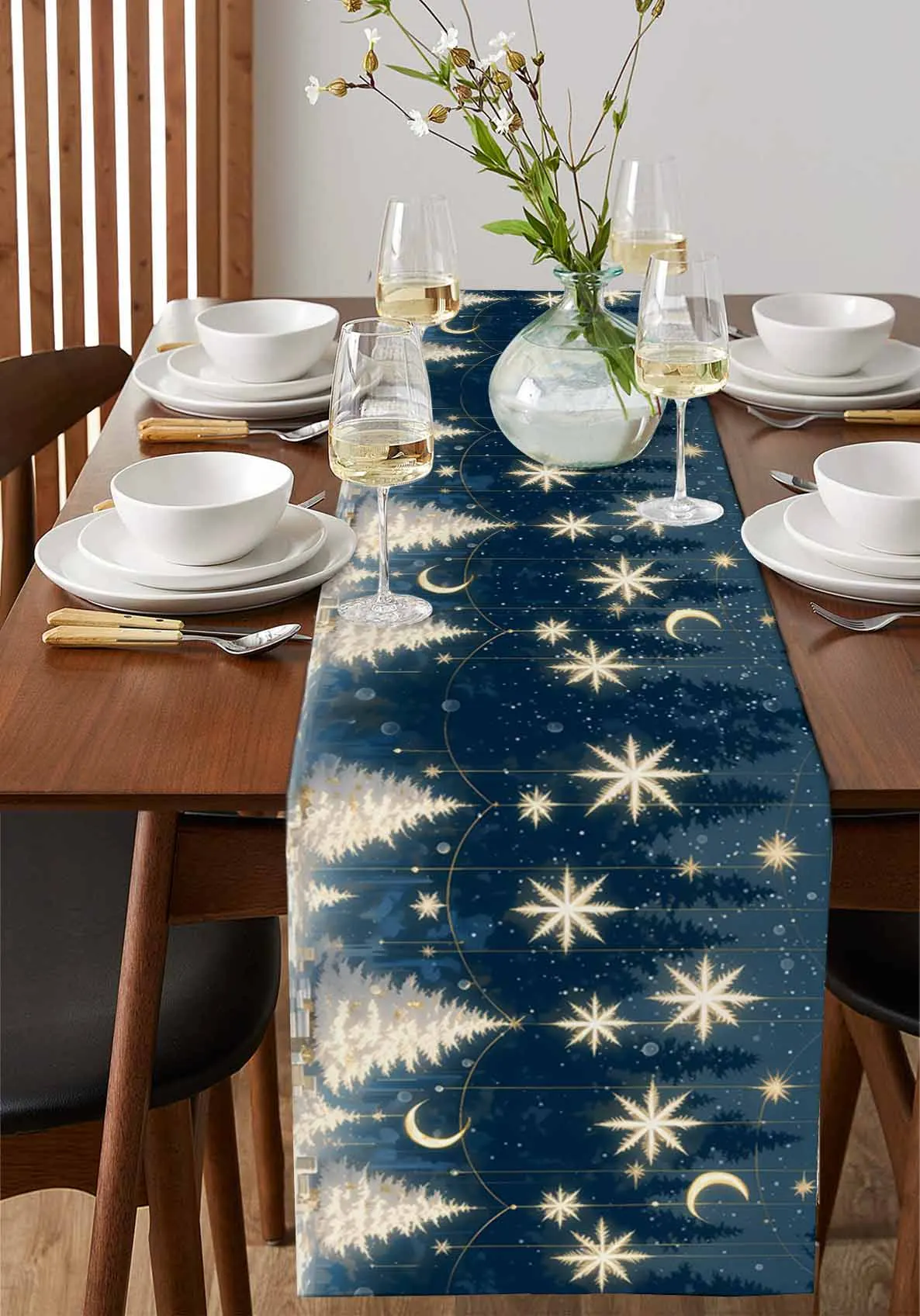 Christmas Tree Stars Moon Gift Snowflakes Table Wedding Decor Table Cover Holiday Party Coffee Table Decoration Tablecloth