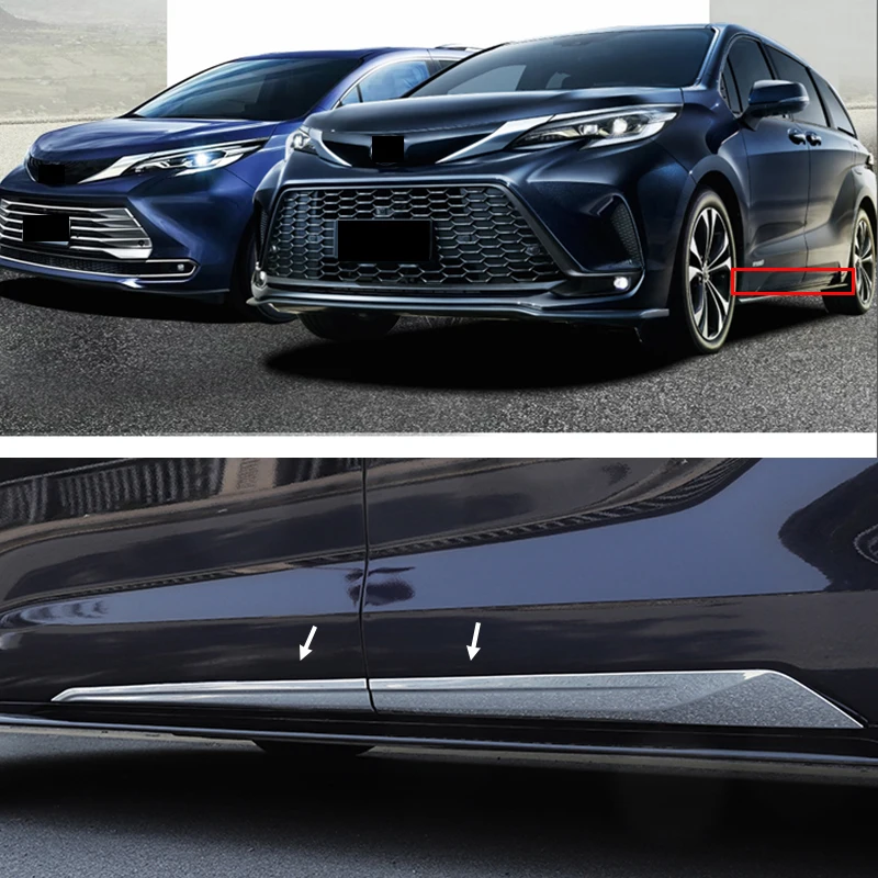 Car Moulding Accessories For Toyota Sienna 2021 2022 2023 ABS Chrome black Carbon Door Side Body Molding Cover Kit Trim 4PCS