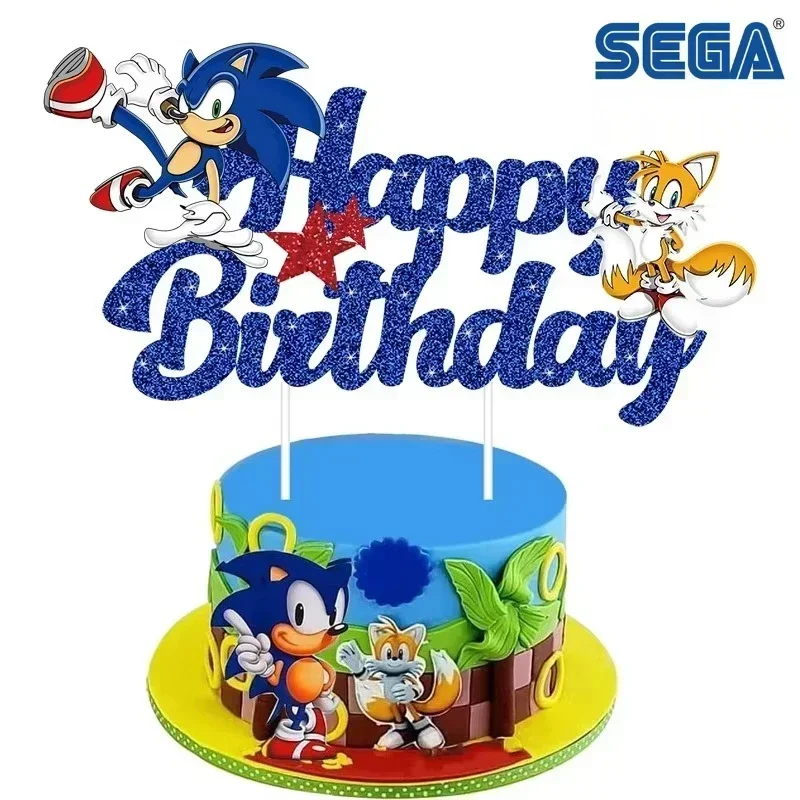 SEGA Sonic Cake Decor Toppers, Cartoon Sonic Cupcake Picks,Birthday Party Dessert Table Supplies,Birthday Cake Decorations