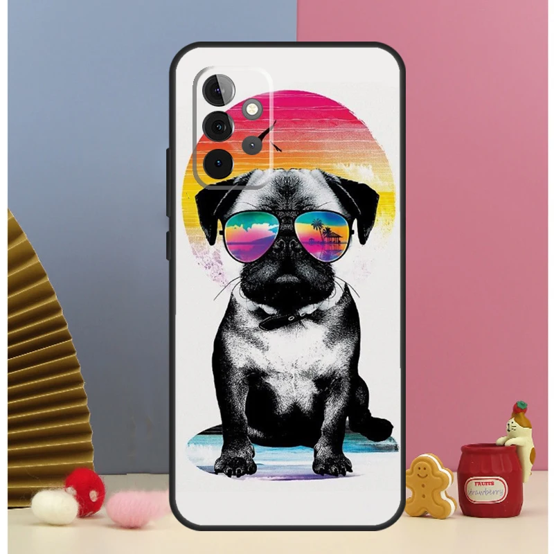 Cute Black Pug Dog Phone Case For Samsung Galaxy A12 A32 A52 A14 A24 A34 A54 A53 A33 A13 A15 A25 A71 A51 Cover