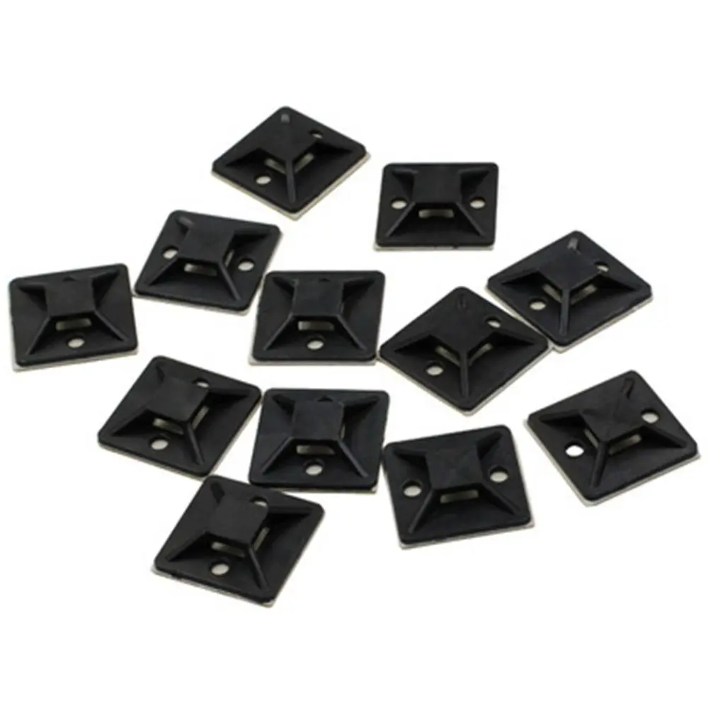 Black 20x20mm Mount Wall Holder Car Cable Holder Zip Tie Base Self Adhesive Cable Tie Base Removable