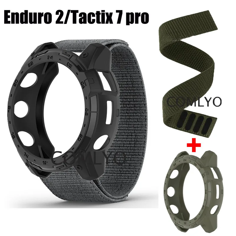 Dla Garmin Tactix 7 Pro Enduro 2 Fenix 7x Etui TPU Bumper Protective Shell Cover Pasek Nylonowa miękka bransoletka Band