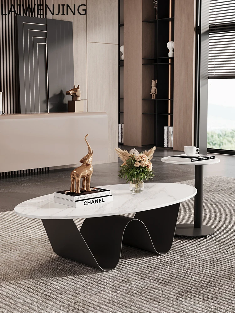 

HLZ Living Room Home High-End Feel Rock Plate Combination Table Oval Irregular Modern Minimalist Small Apartment