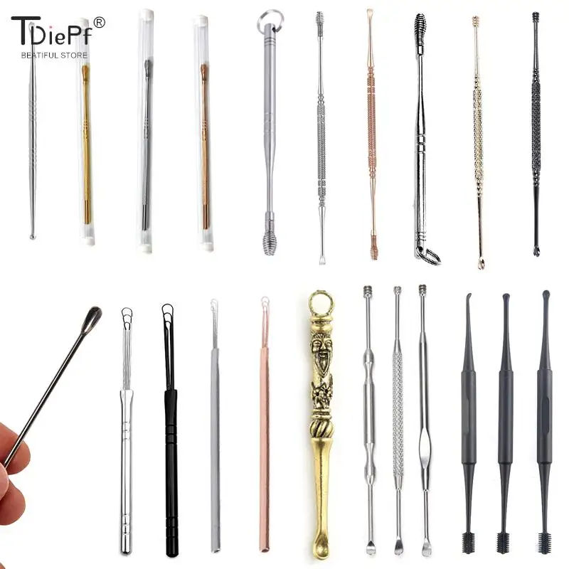 18STypes Rose Gold Stainless Steel Spiral Earpick Ear Scoop Earwax Digging Tool Earwax Curette Spoon Care Ear Clean Tool Cleaner