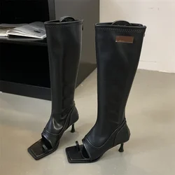 Eilyken Street Style Hollow Out Women's Knee-High Boots Sandals Fashion Square Peep Toe Low Heels Spring Autumn Shoes