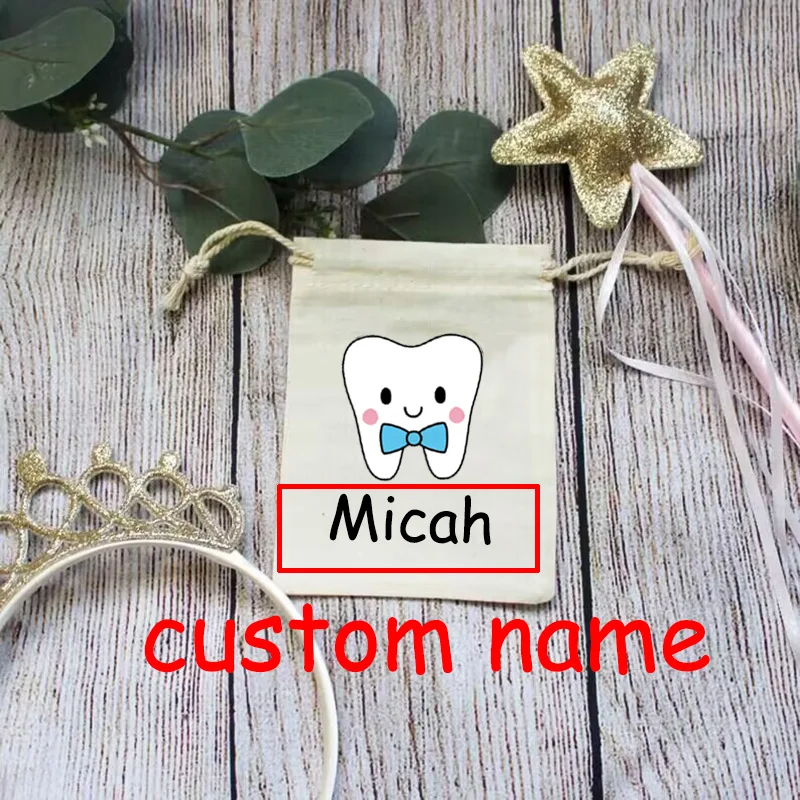 Custom Personalized name Tooth Fairy bag Teeth Container Box drawstring pouch kid children boy girl Keepsake gift present