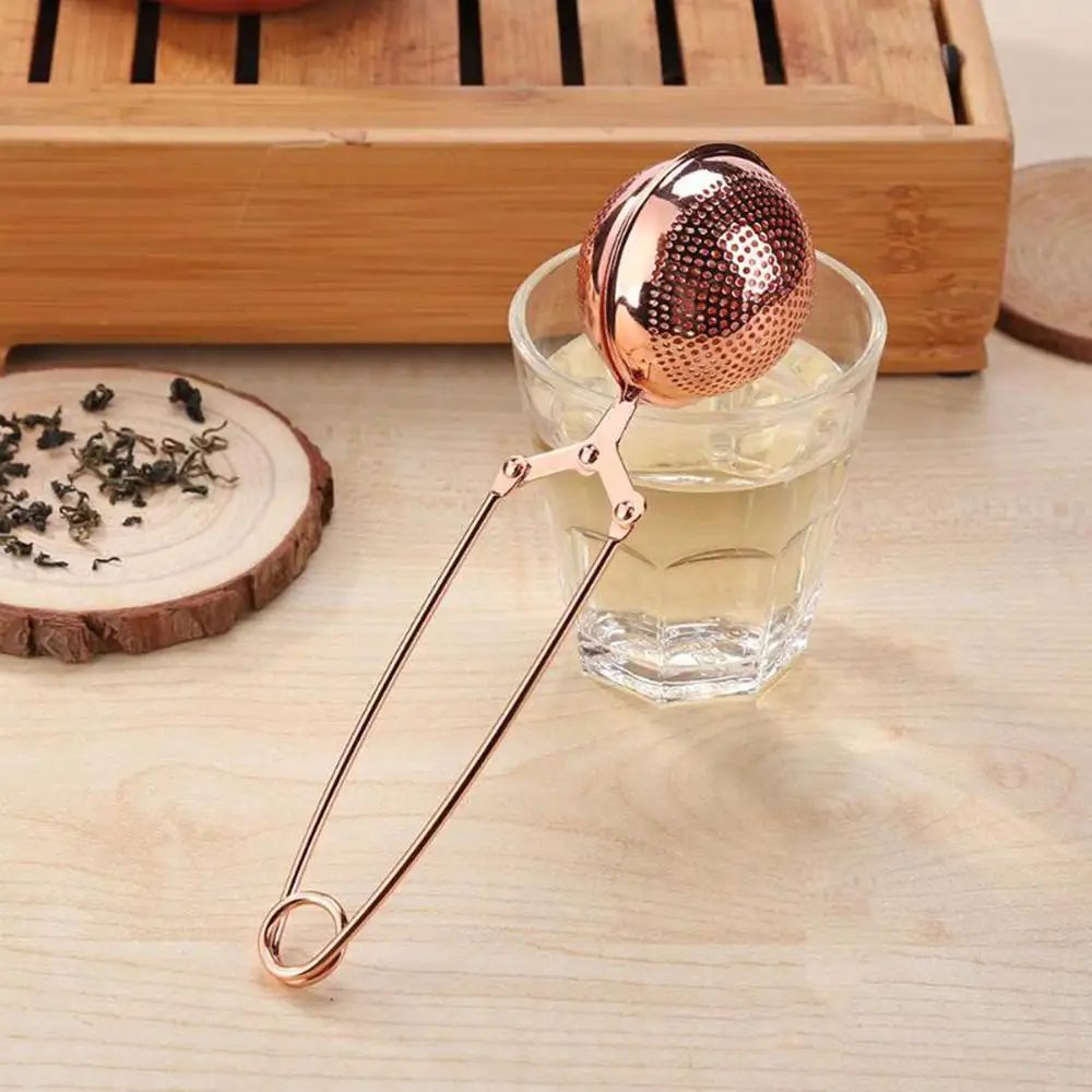 Portable Tea Infuser Stainless Steel Sphere Mesh Tea Strainer Coffee Spice Filter Diffuser Handle Tea Ball Rose Gold