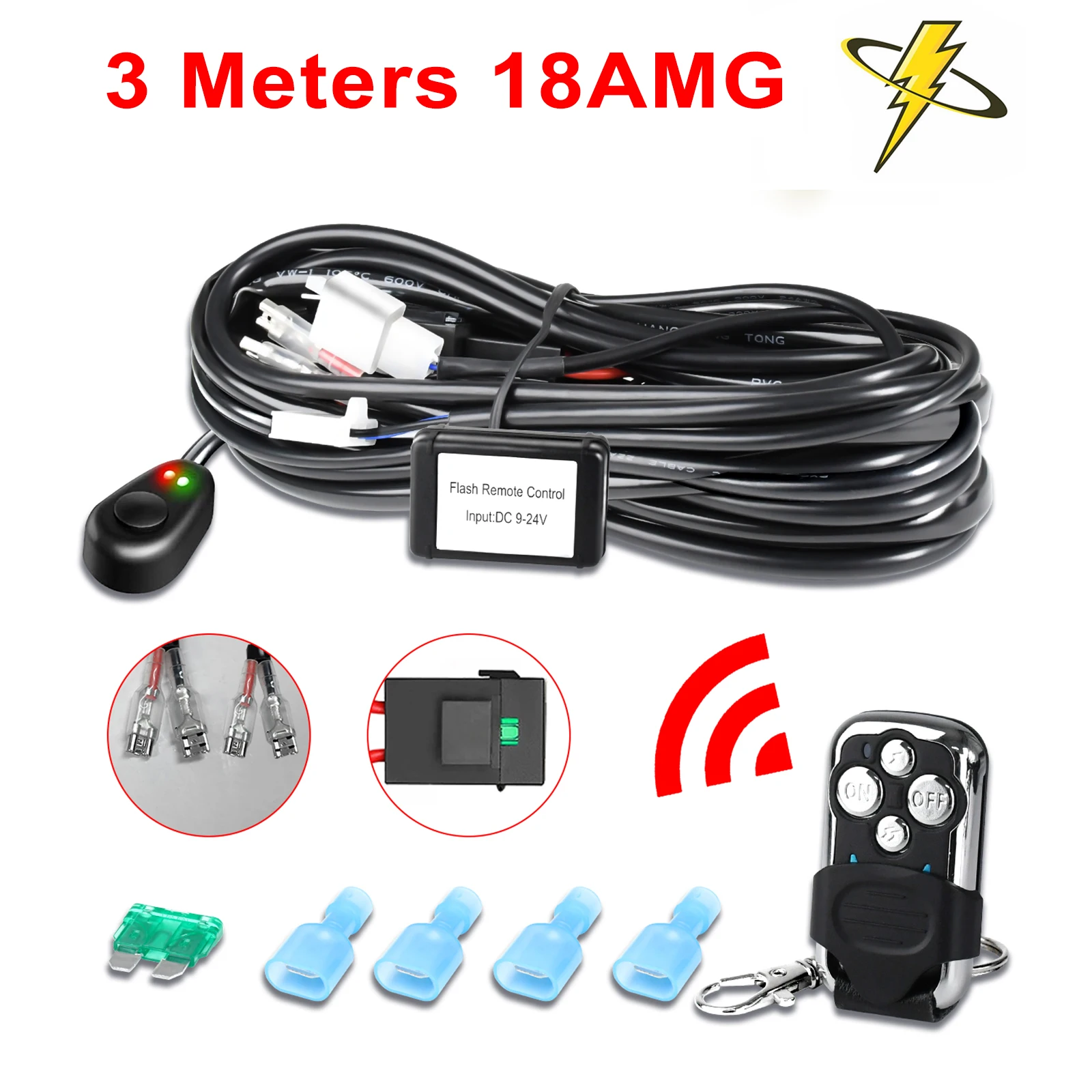 

LED Light Bar Wiring Harness Kit 2 Leads 18 AWG Universal LED Wiring Harness Relay On & Off Switch Wiring Harnes