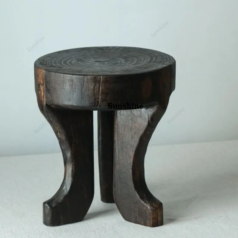 Coffee Table Corners Three Legged Wooden Stool Homestay Hotel Solid Wood Wooden Stake Black Soft Decoration Retro Style