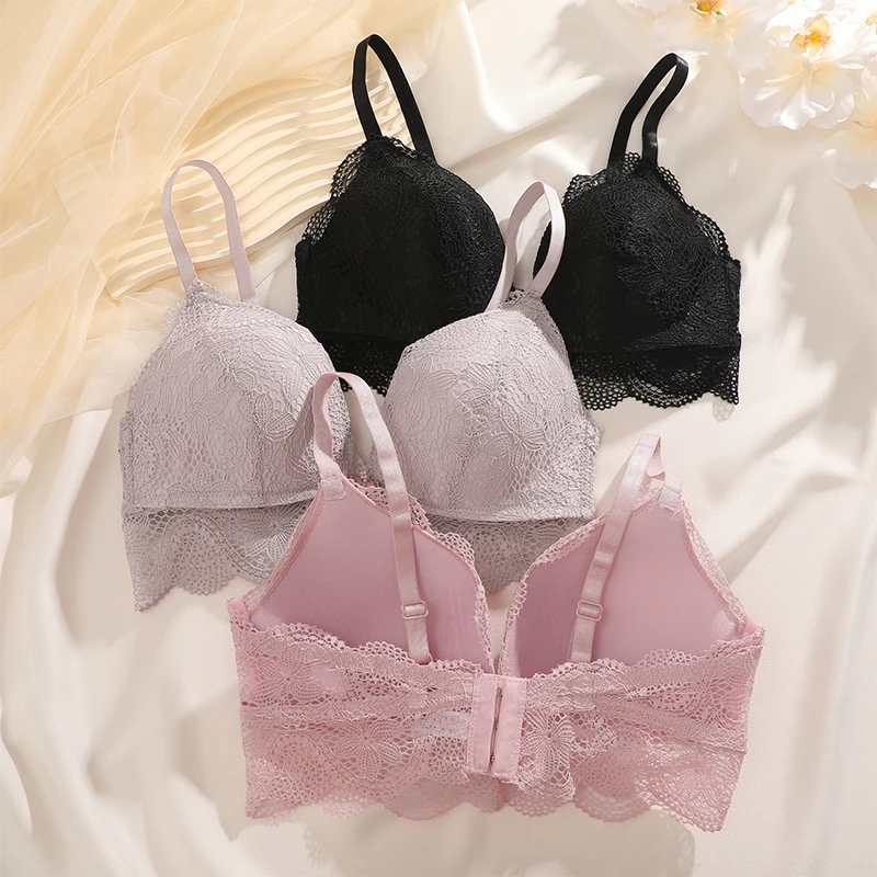 Floral Lace Bra Girls Push Up Bras For Women Soft Sexy Intimates Brassiere V-neck Lingerie Female Underwear Transparent Sexy Bra